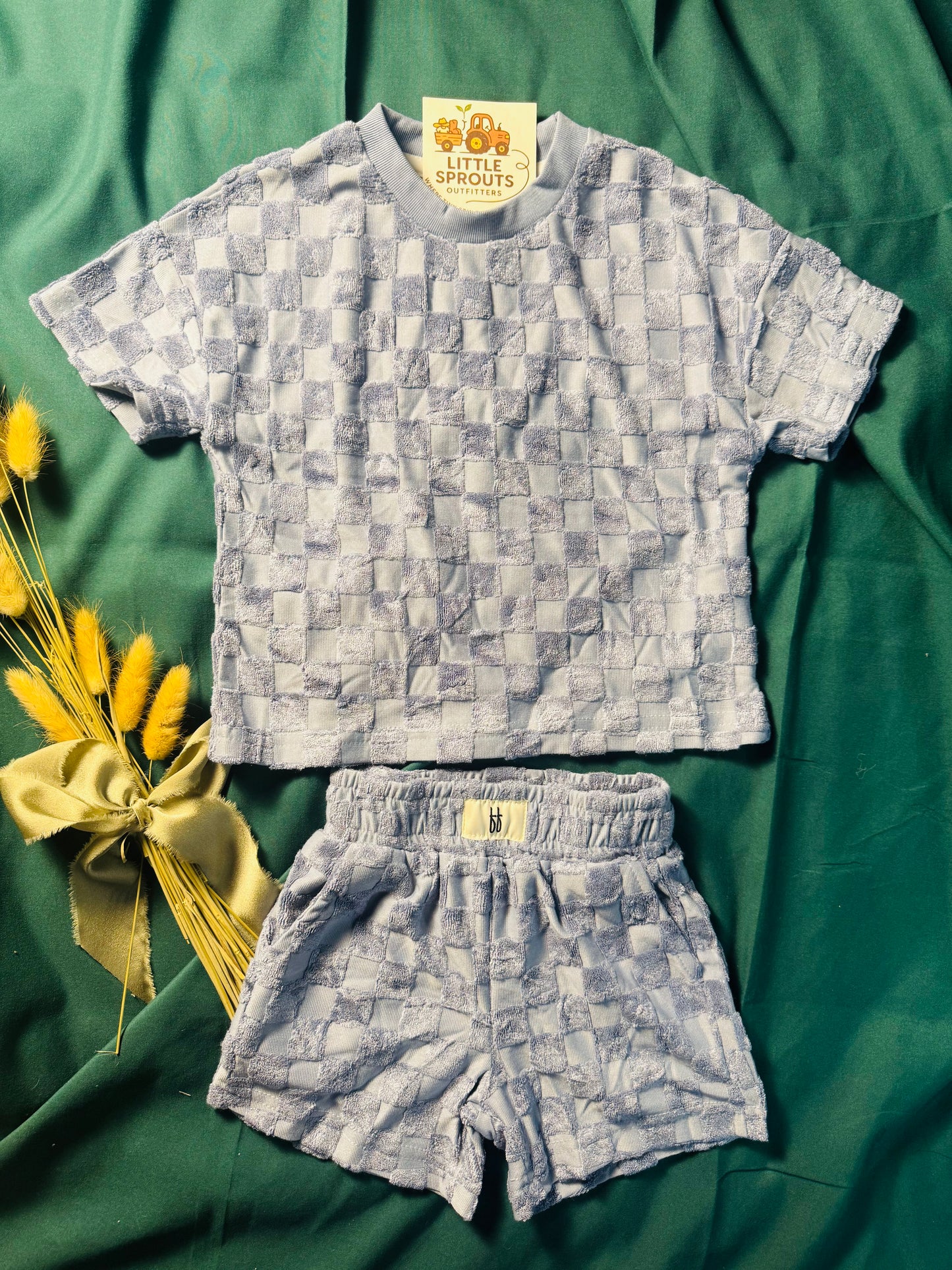 Sky Blue Terry Checkered 2pc Lounge Set | Boys