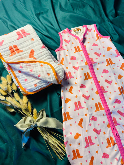 Pink Boots Muslin Cotton Blanket