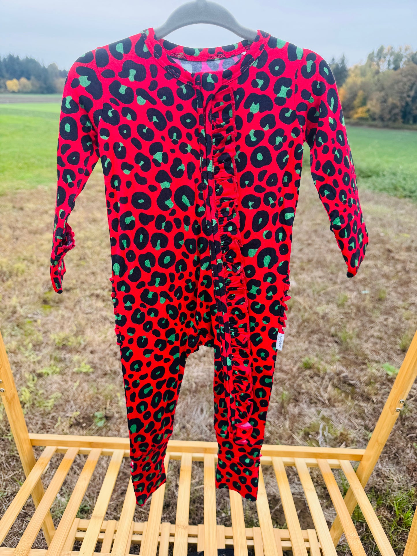 Leopard Ruffle Zip Pajamas