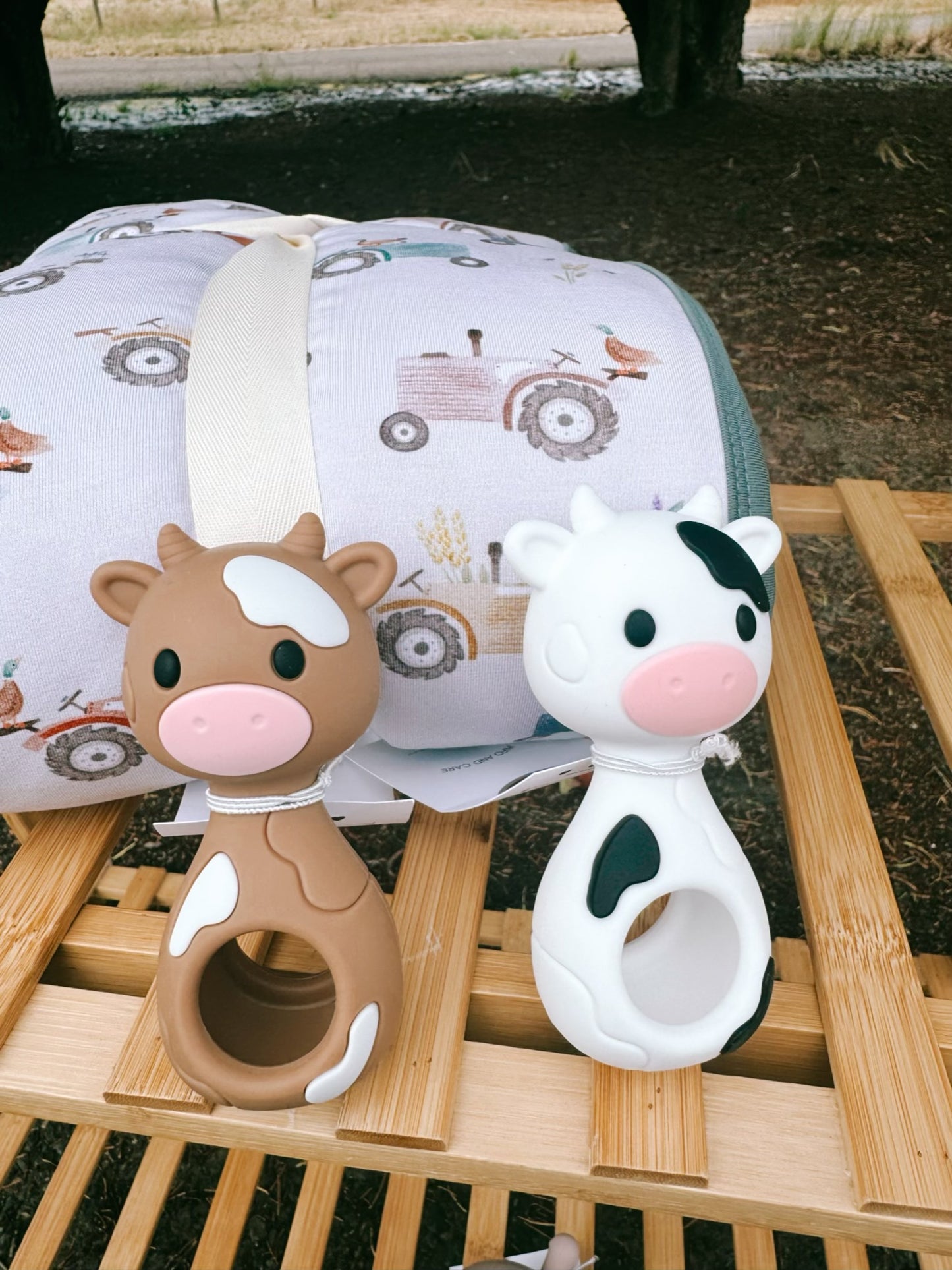 Cow Silicone Teether Rattle | Brown & White