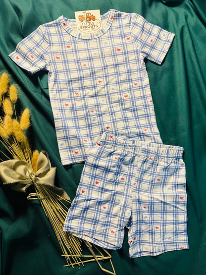 Blue Gingham Star Bamboo 2pc Set | Boys
