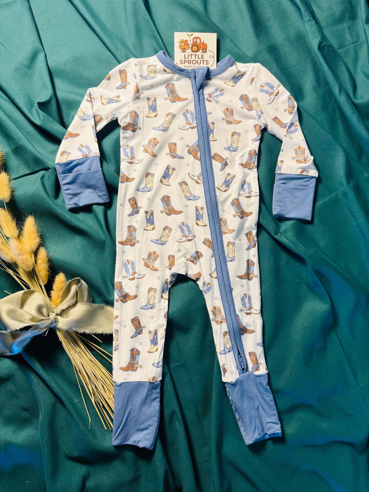 Blue Boot Bamboo Zip Romper | Boys