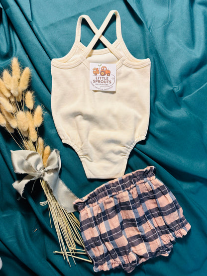 Cream Onesie + Trailside Plaid Bloomer Set