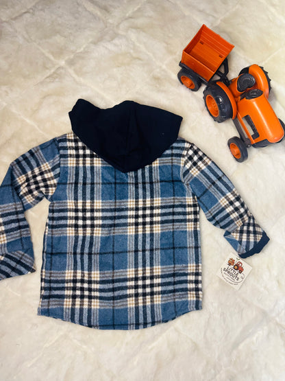 Blue Plaid Hooded Shacket