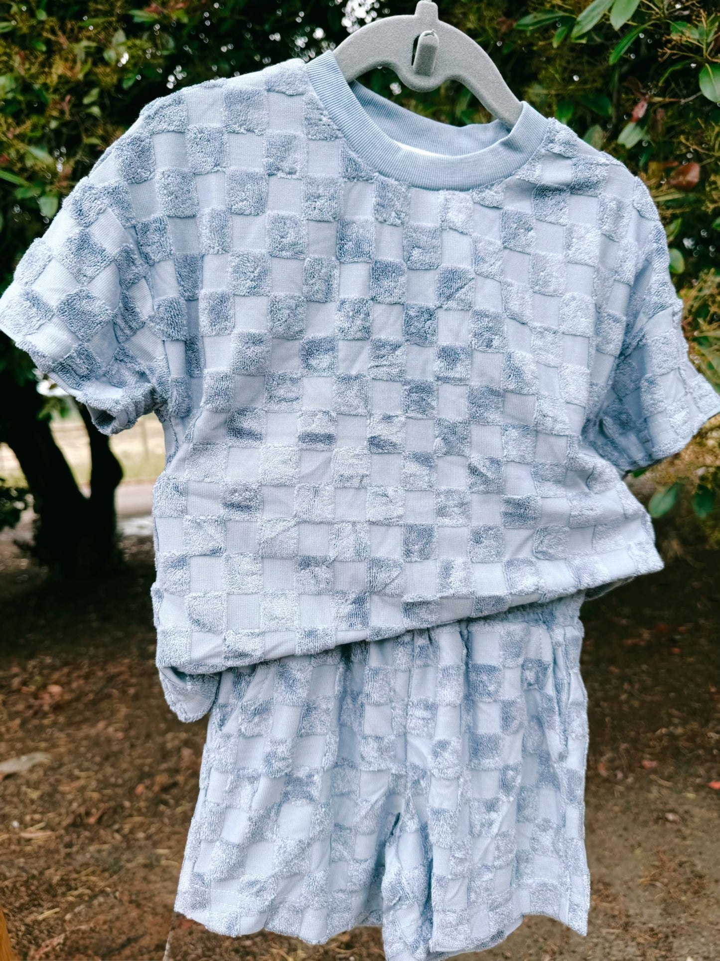Sky Blue Terry Checkered 2pc Lounge Set | Boys
