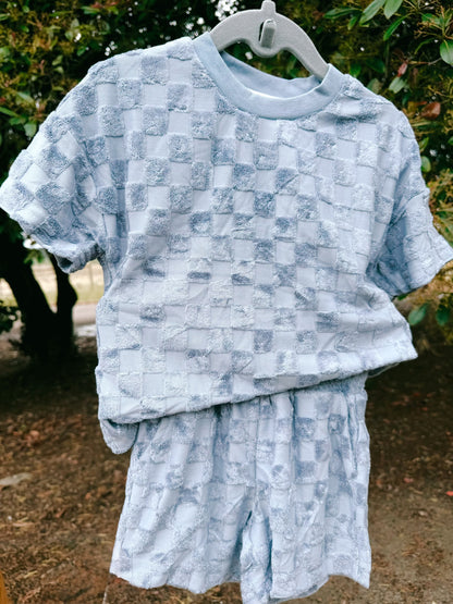 Sky Blue Terry Checkered 2pc Lounge Set | Boys