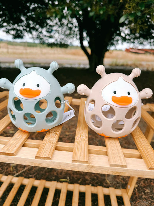 Little Duck Silicone Teether | Beige & Blue