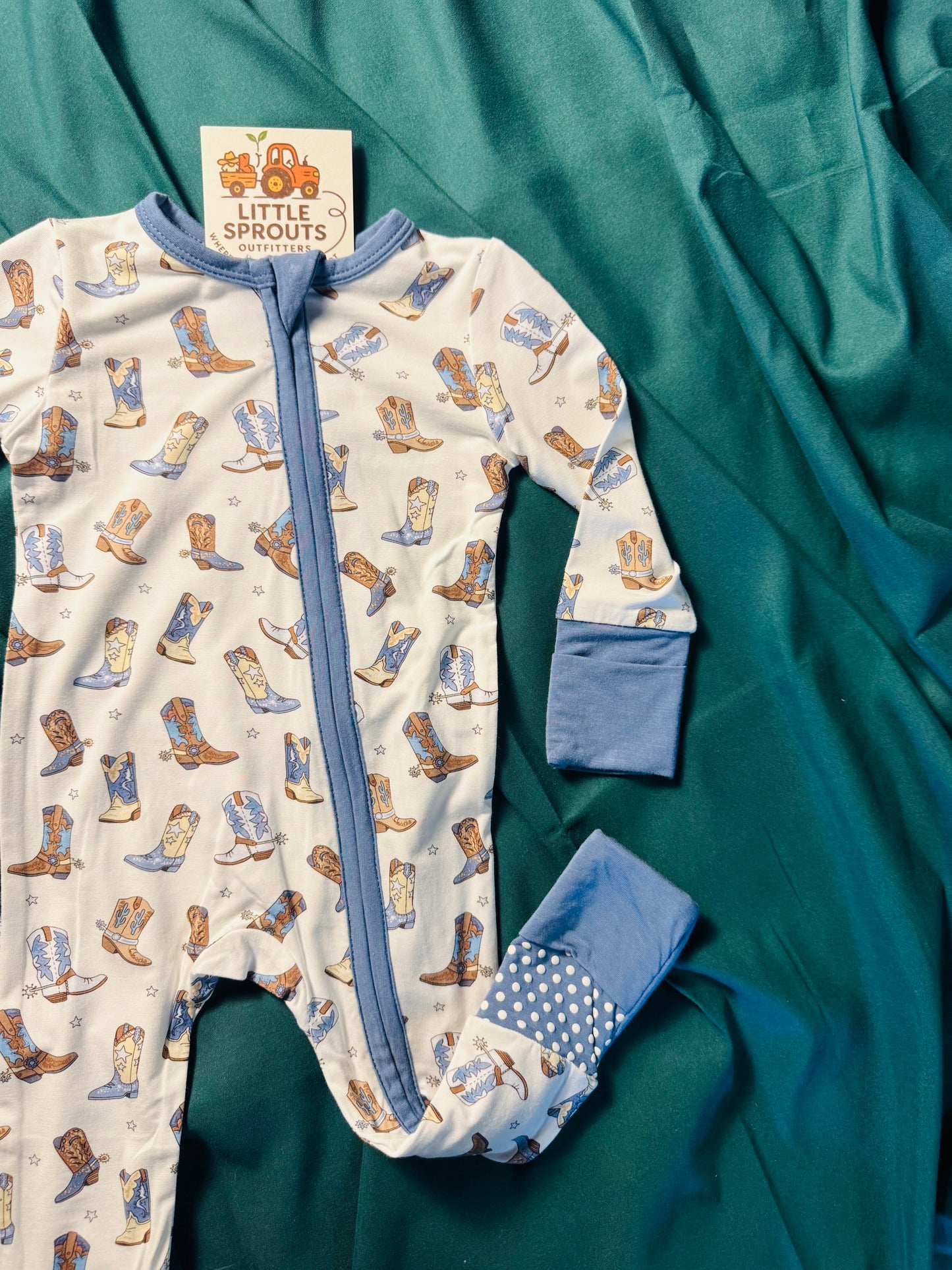 Blue Boot Bamboo Zip Romper | Boys