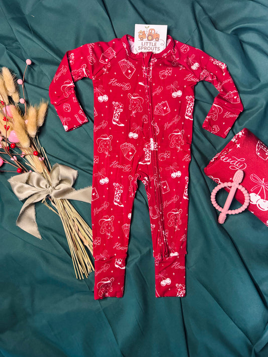 Cowgirl Cherry Heart Zip Pajama