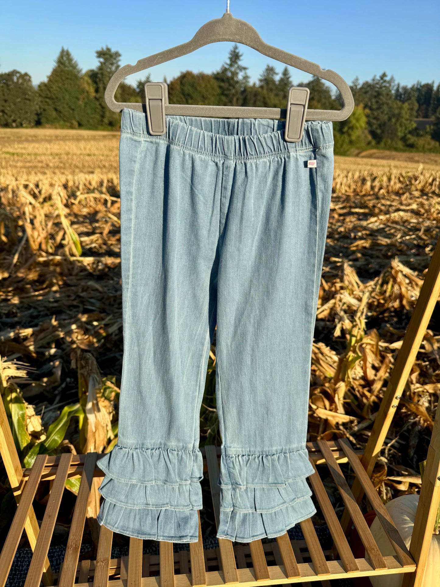 Denim Ruffle Flare Pants