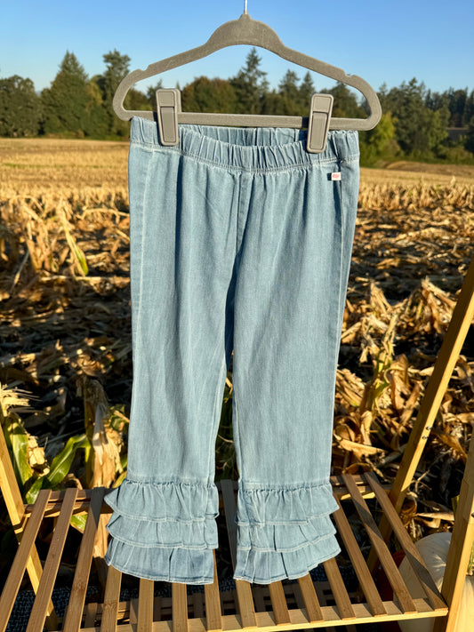 Denim Ruffle Flare Pants