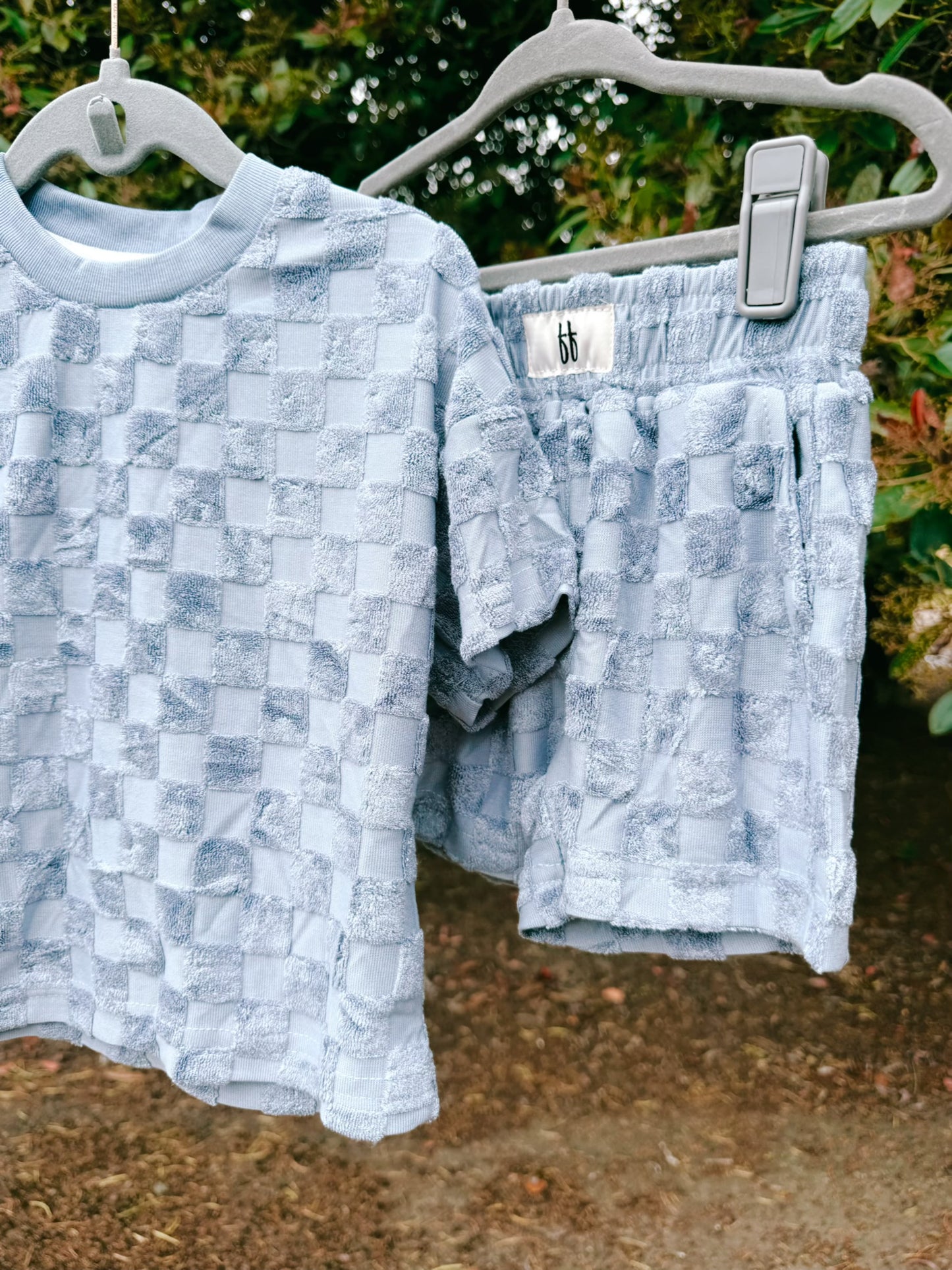Sky Blue Terry Checkered 2pc Lounge Set | Boys
