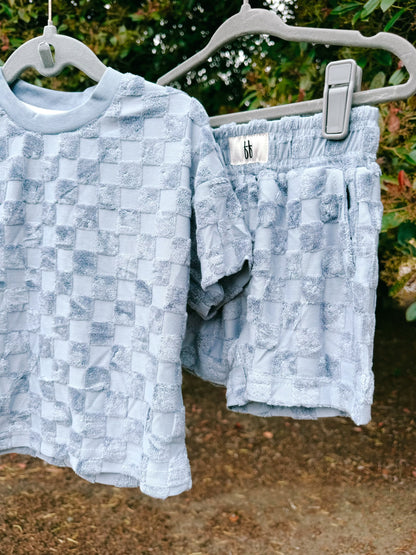Sky Blue Terry Checkered 2pc Lounge Set | Boys