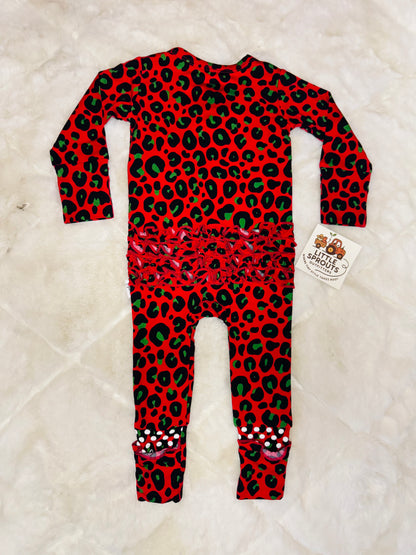 Leopard Ruffle Zip Pajamas