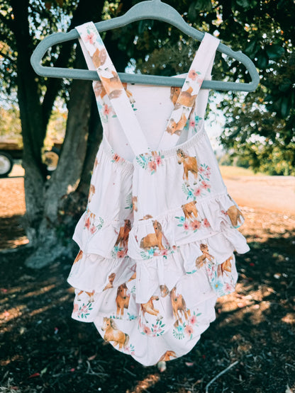 Pink Ponies Ruffle Sunsuit | Girls