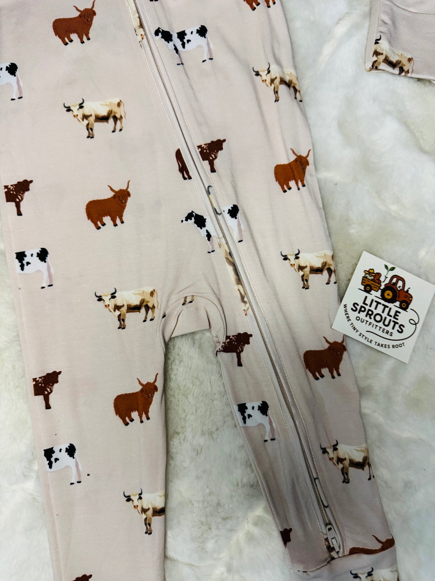 Oatmeal Cow Zipper Pajama