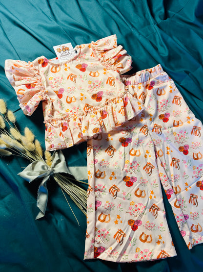 Floral Pony Ruffle Pant Set | Girls