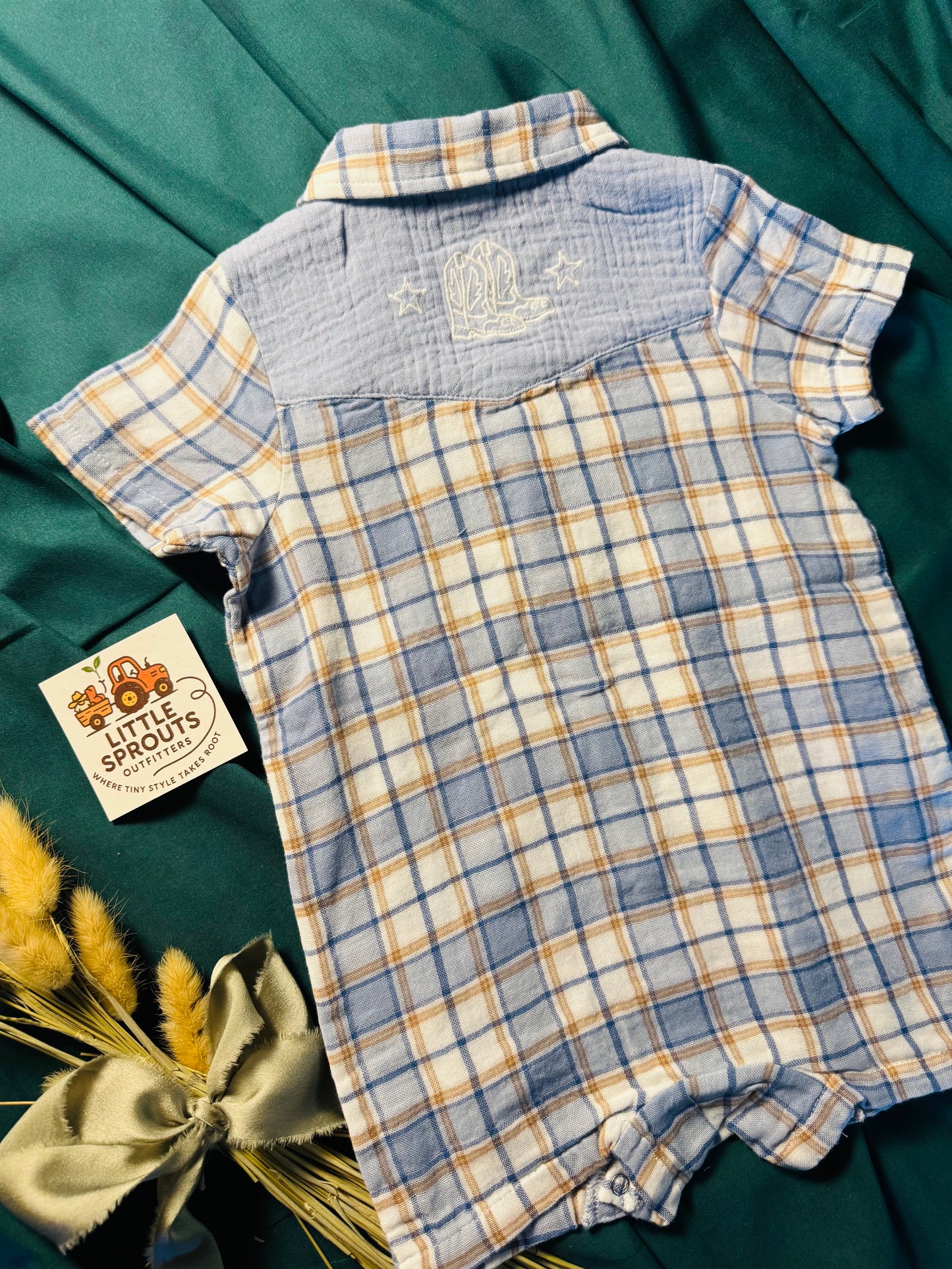 Western Muslin Plaid Pearl Snap Shortie | Boys