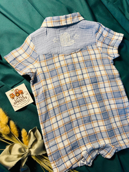 Western Muslin Plaid Pearl Snap Shortie | Boys