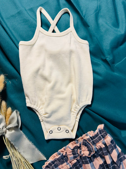 Cream Onesie + Trailside Plaid Bloomer Set