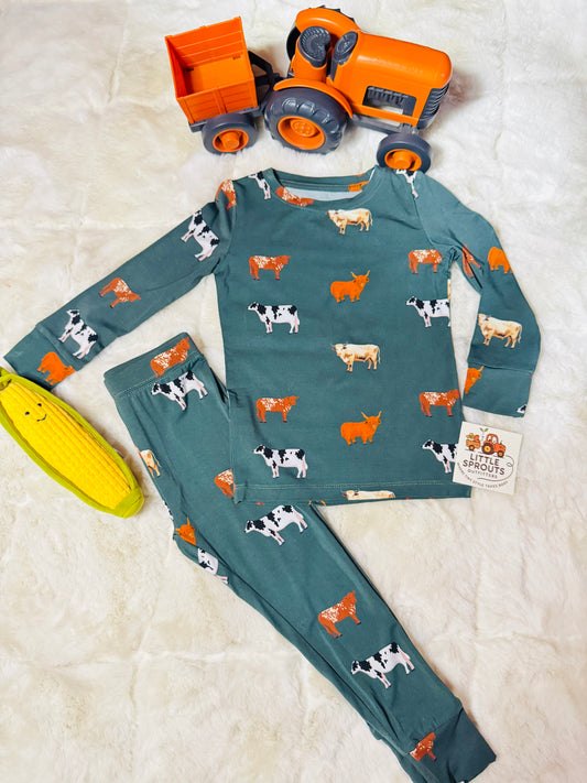 Green Cow Pajama Set