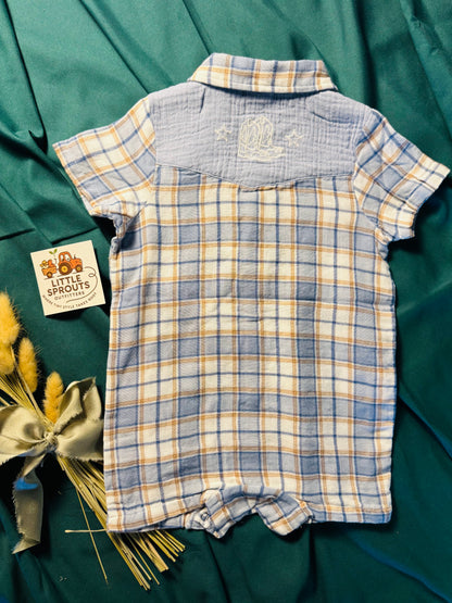 Western Muslin Plaid Pearl Snap Shortie | Boys