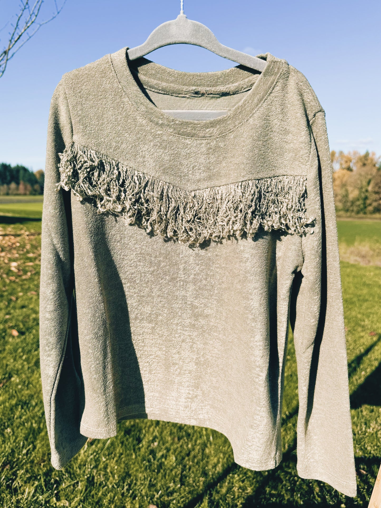Olive Fringed Top
