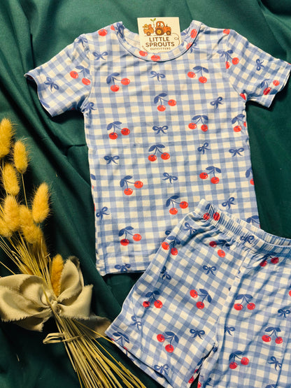 Red Cherry Gingham Bamboo 2pc Set | Girls