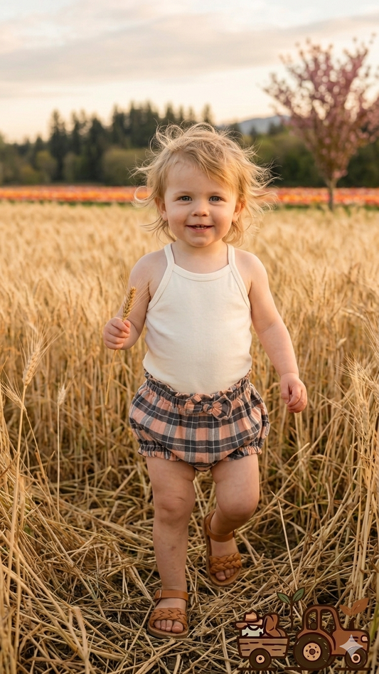 Cream Onesie + Trailside Plaid Bloomer Set