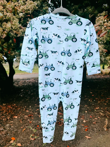 Farmer Blue Bamboo Zip Pajama | Boys