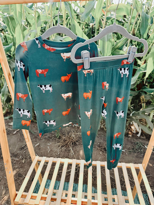 Green Cow Pajama Set