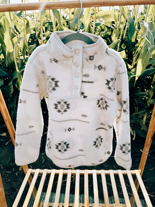 White Aztec Fleece 1/4 Snap
