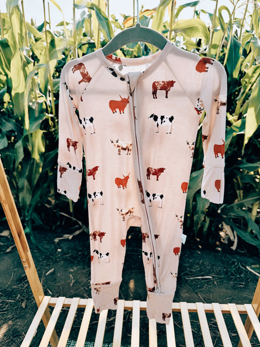Oatmeal Cow Zipper Pajama