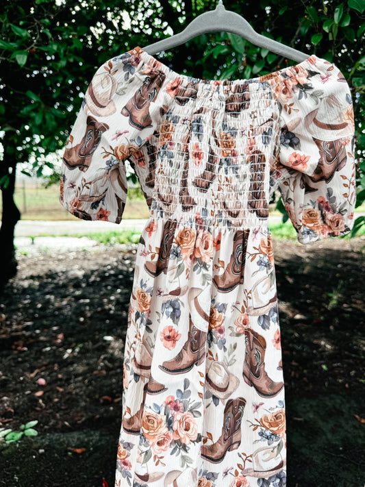 Floral Boot Western Dress | Girls