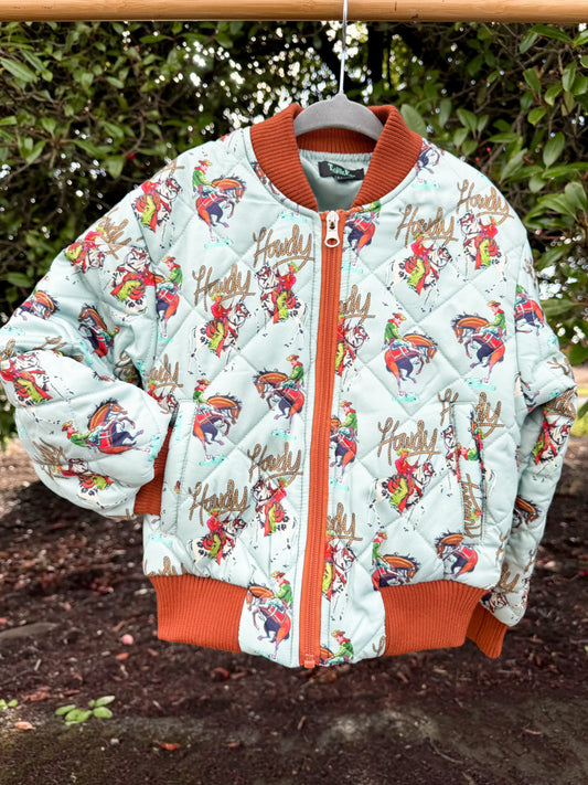 Turquoise Howdy Bomber Jacket | Girls