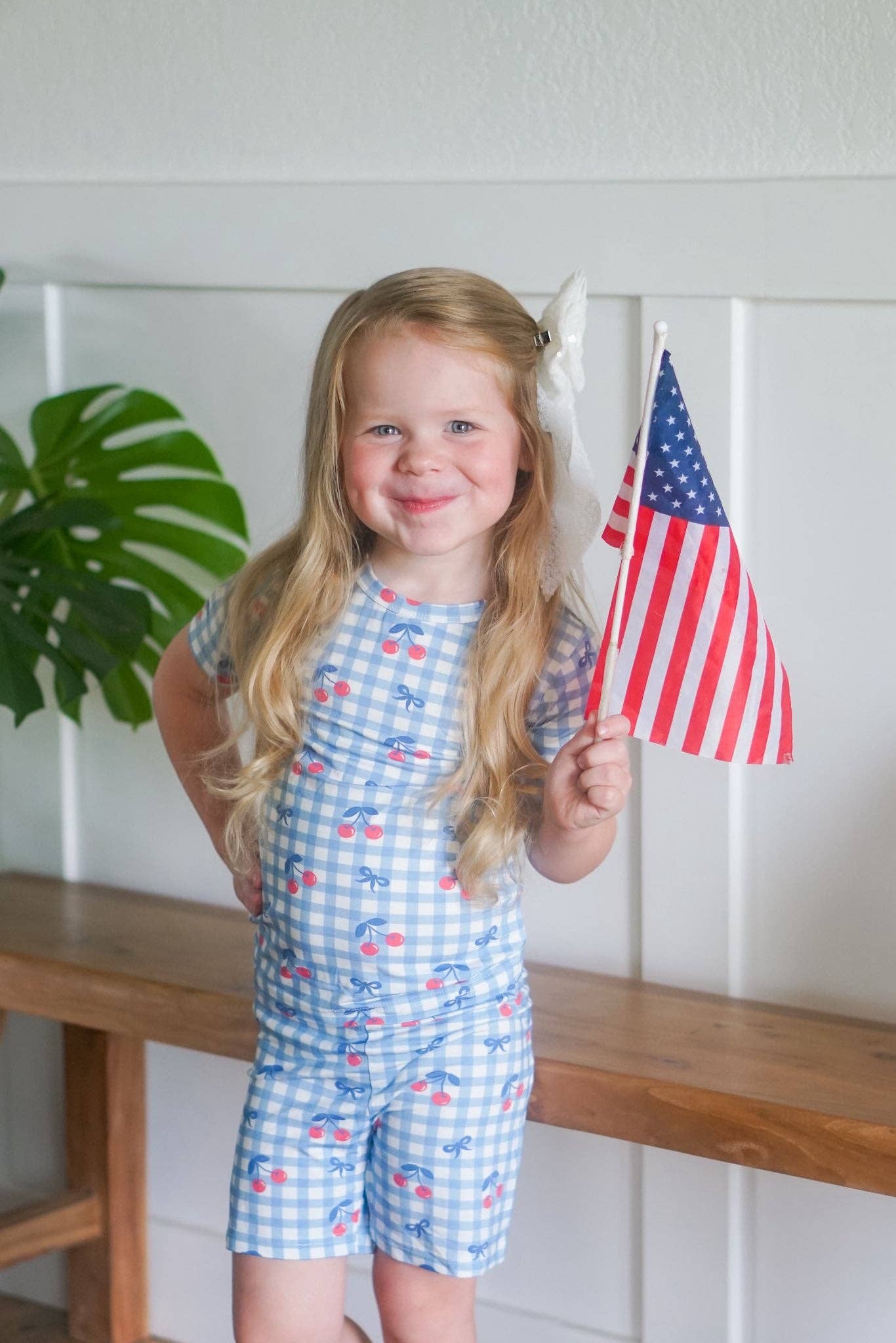 Red Cherry Gingham Bamboo 2pc Set | Girls
