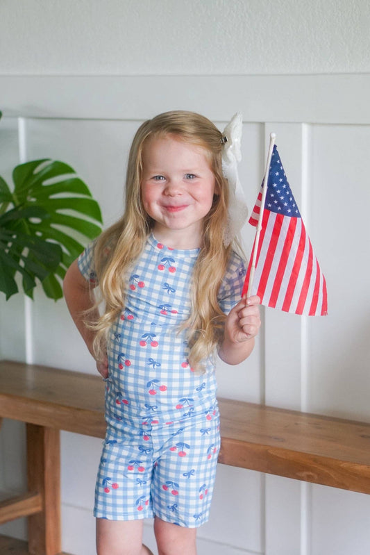 Red Cherry Gingham Bamboo 2pc Set | Girls