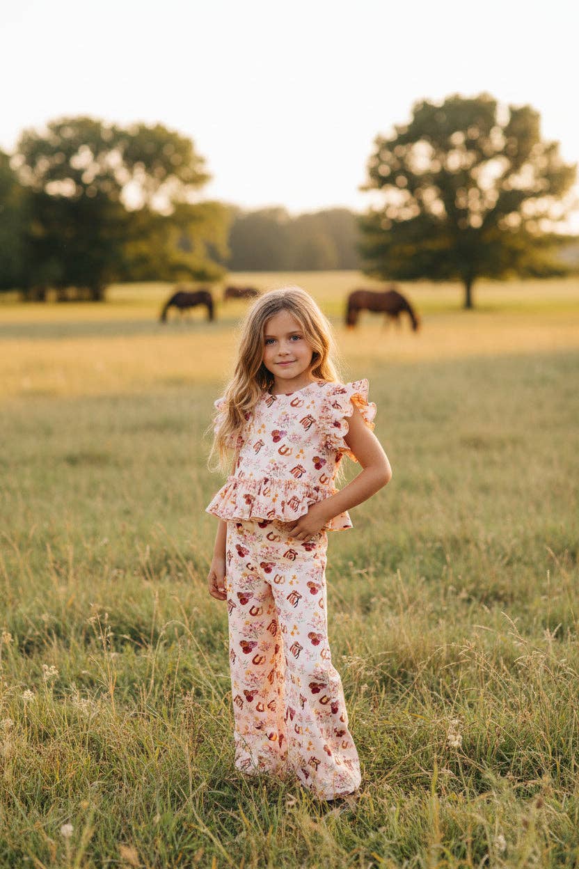 Floral Pony Ruffle Pant Set | Girls