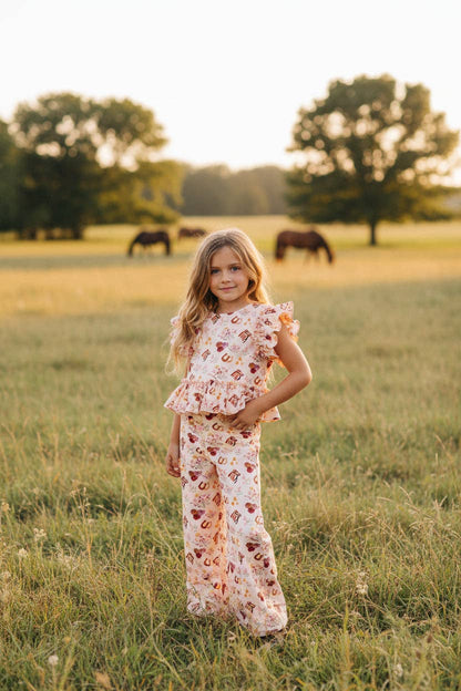Floral Pony Ruffle Pant Set | Girls