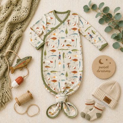 Gone Fishing Bamboo Knotted Gown | Newborn